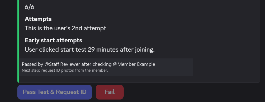 Redacted certification review result bot screenshot