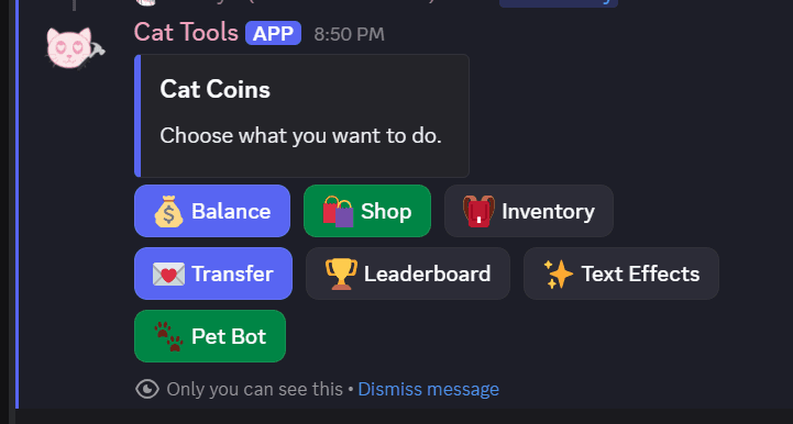 Redacted Discord bot economy menu screenshot
