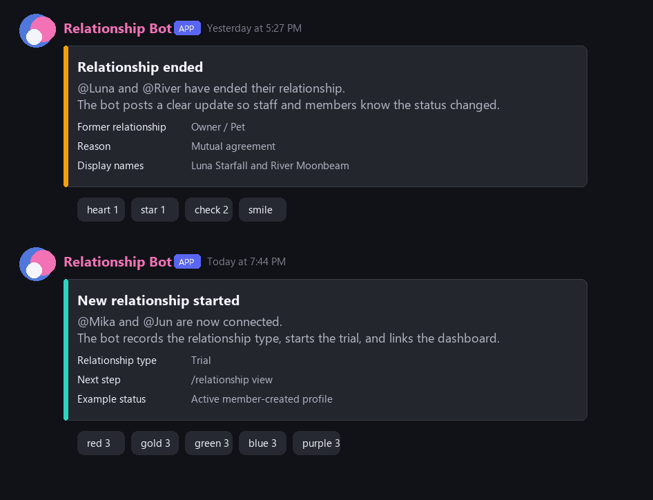 Redacted relationship update bot screenshot